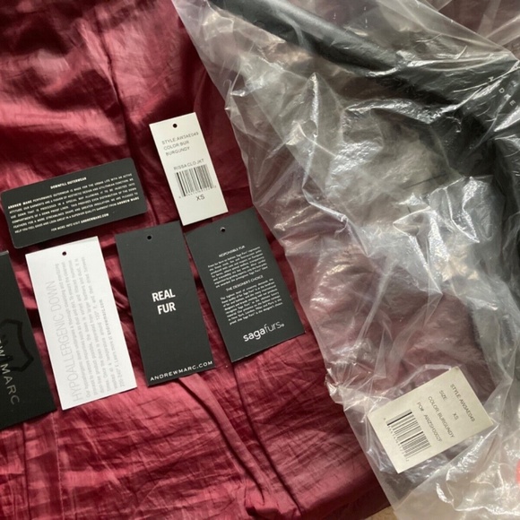 Andew Marc Rissa Burgundy Red Maroon Raccoon Fur Trim Hood Down Winter Coat XS - Picture 9 of 11